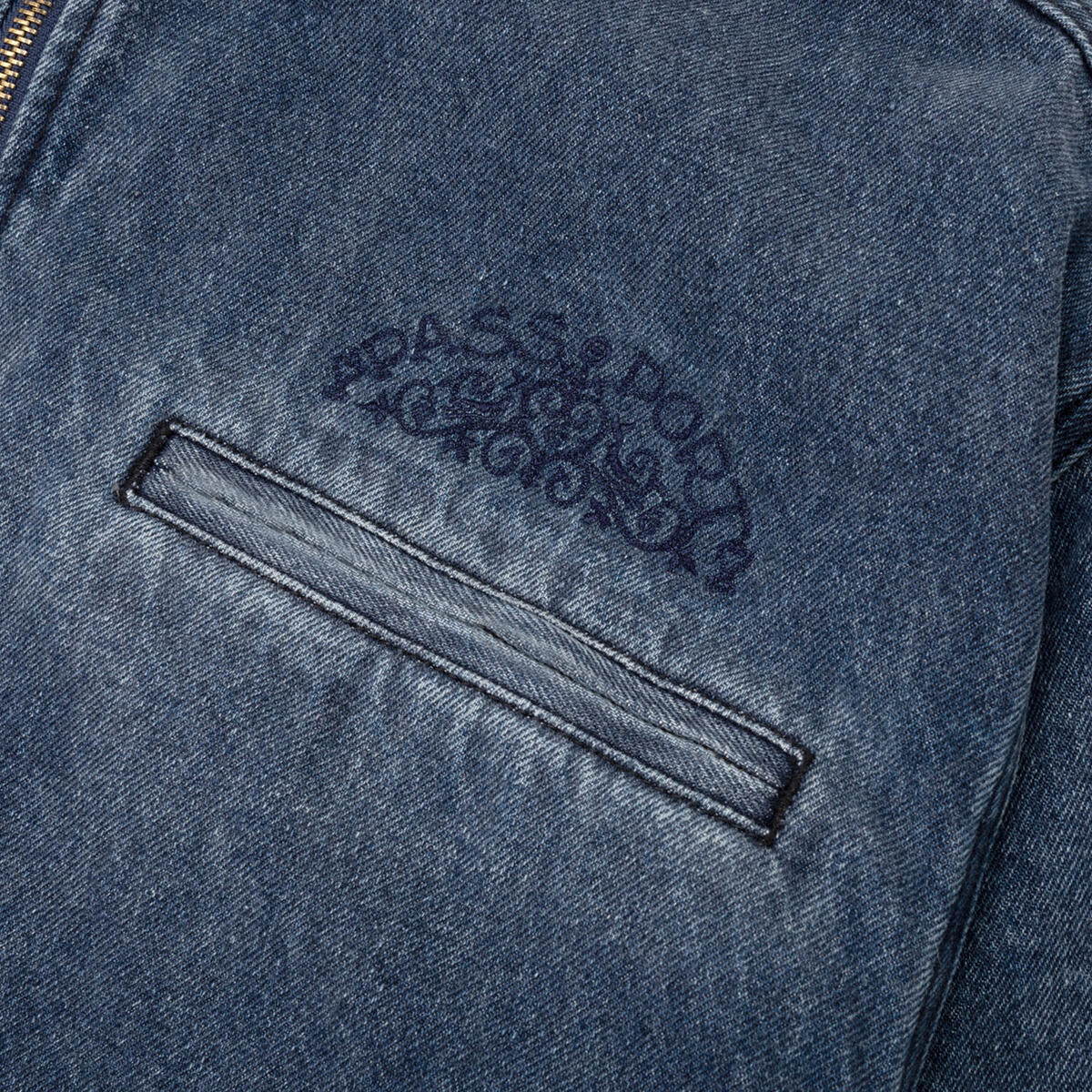 PASS~PORT SKATEBOARDS VINEYARD BIRDS DENIM DELIVERY JACKET WASHED INDIGO