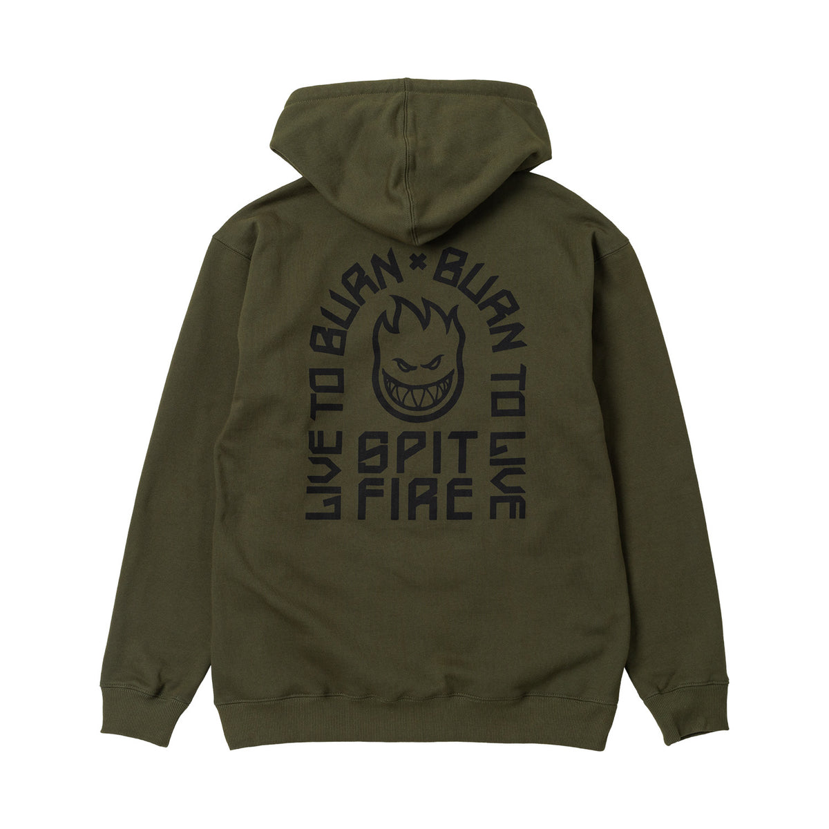SPITFIRE WHEELS LIVE TO BURN ARCH EMBROIDERED ZIP HOODIE OLIVE