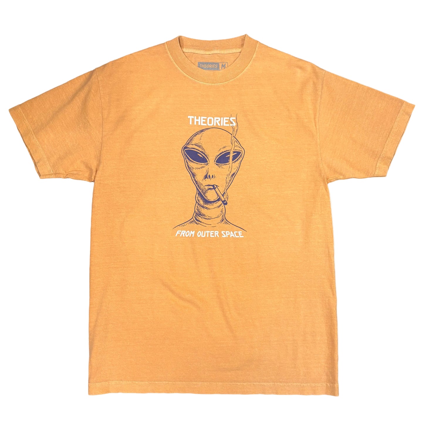 THEORIES SKATEBOARDS OUTER SPACE TEE GARMENT DYED MUSTARD
