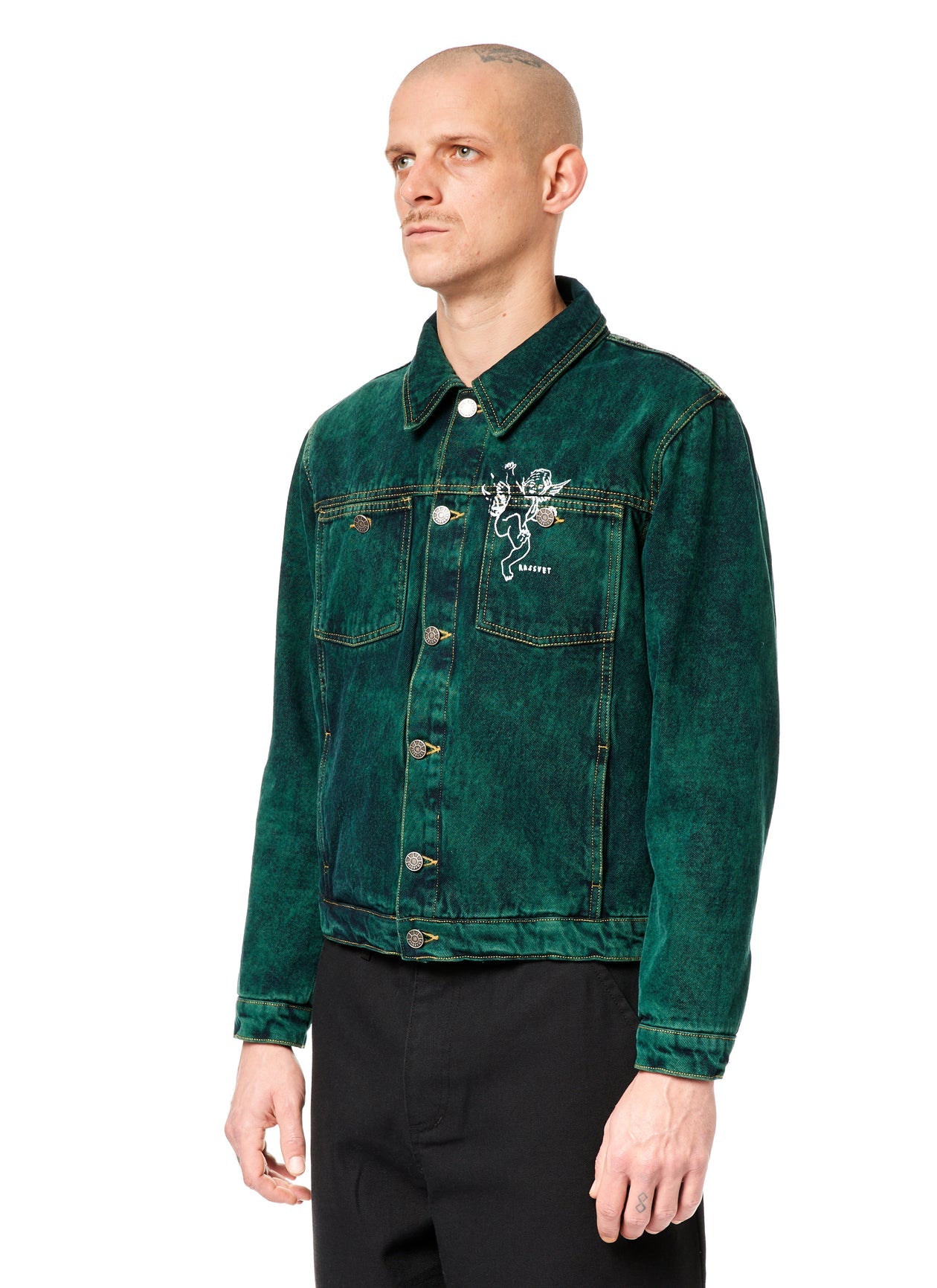 RASSVET / PACCBET LINED DENIM JACKET GREEN WASH