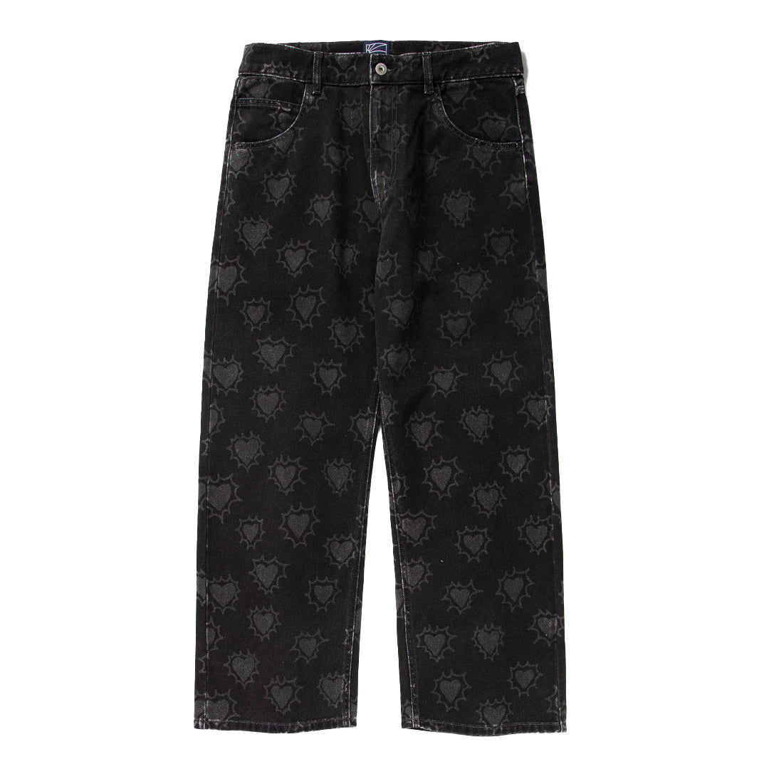 RASSVET / PACCBET HEARTS PRINT DENIM TROUSERS WOVEN BLACK