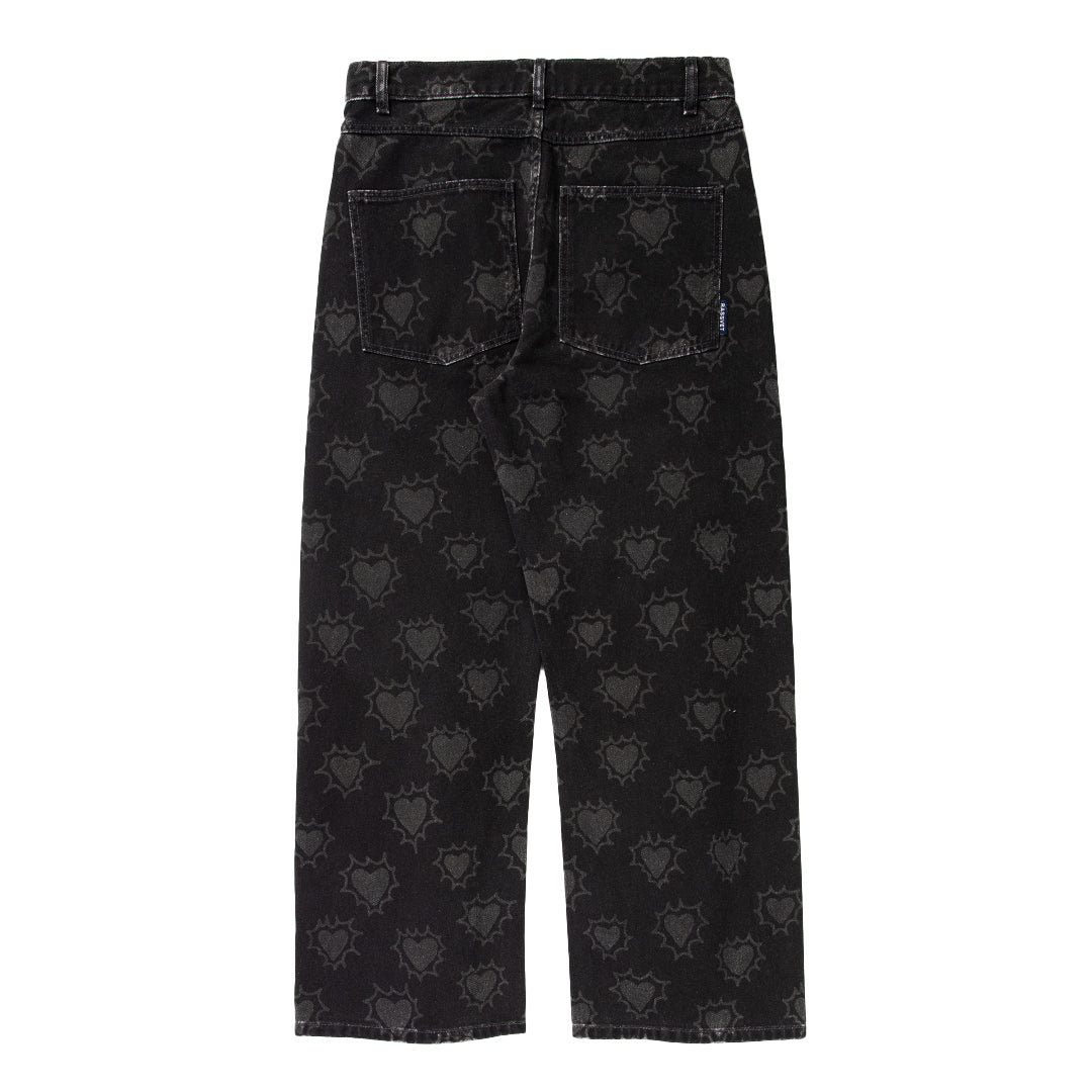 RASSVET / PACCBET HEARTS PRINT DENIM TROUSERS WOVEN BLACK