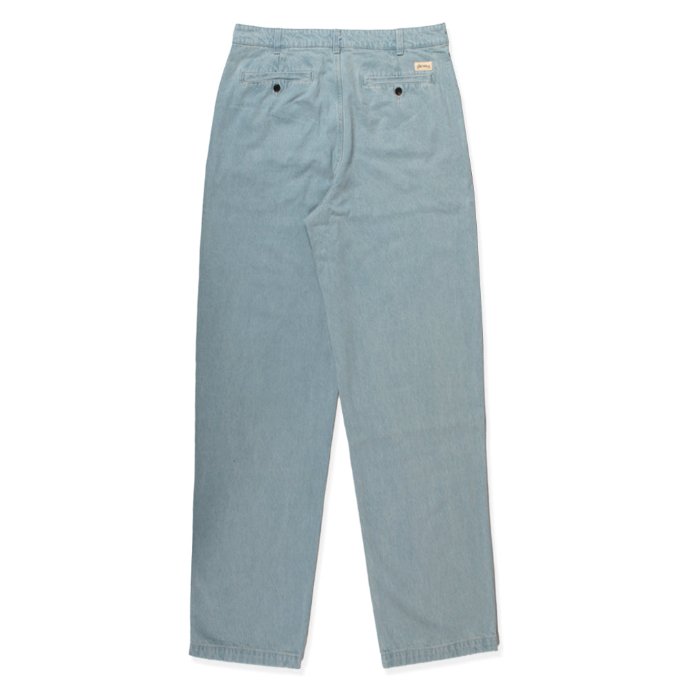 THEORIES SKATEBOARDS BELVEDERE PLEATED DENIM TROUSER LIGHTWASH BLUE