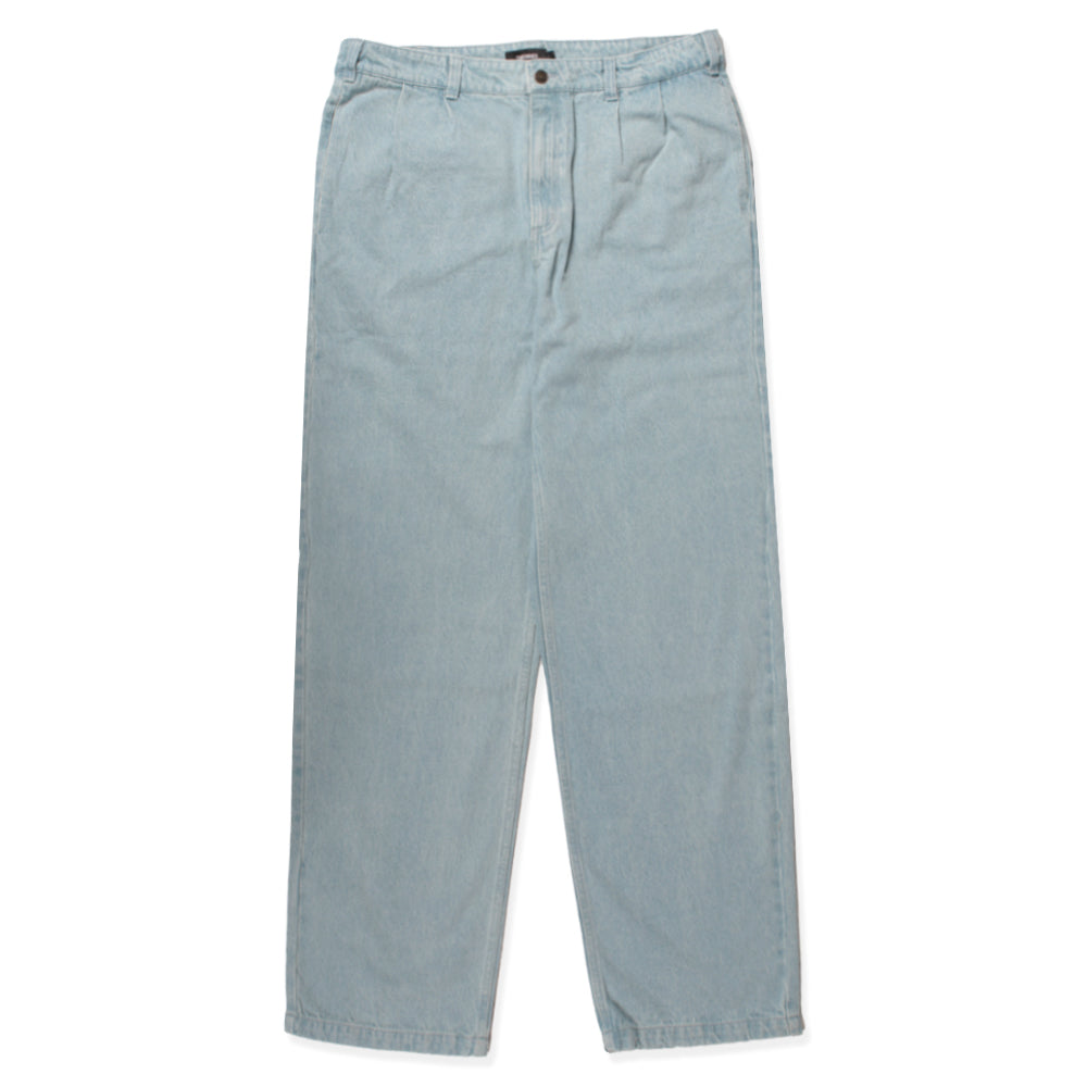 THEORIES SKATEBOARDS BELVEDERE PLEATED DENIM TROUSER LIGHTWASH BLUE