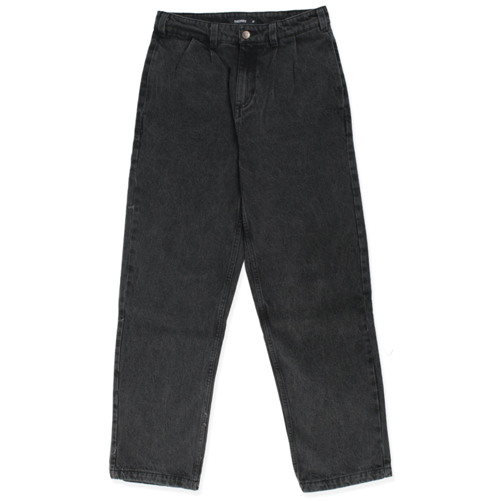 THEORIES SKATEBOARDS BELVEDERE PLEATED DENIM TROUSER WASHED BLACK