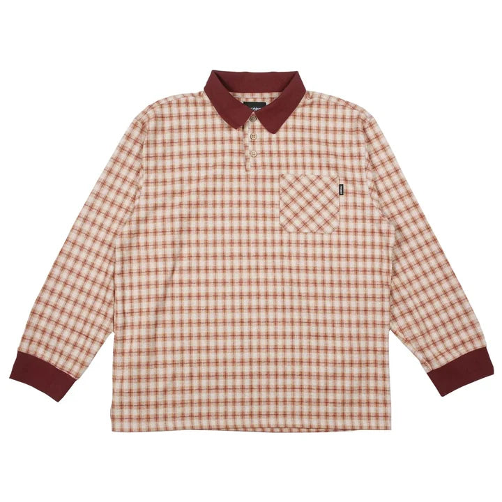 THEORIES SKATEBOARDS E.S.P. LONG SLEEVE POLO PEACH/BURGUNDY