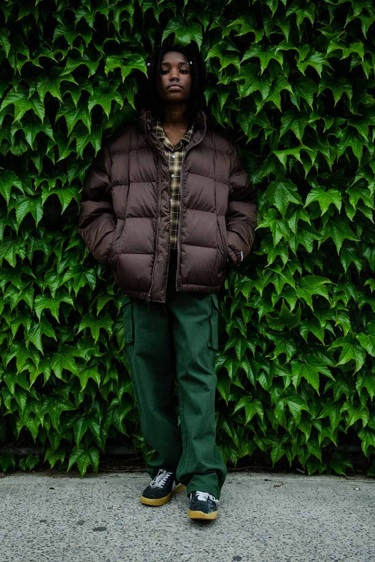 THEORIES SKATEBOARDS BRICK PUFFER JACKET CHOCOLATE BROWN