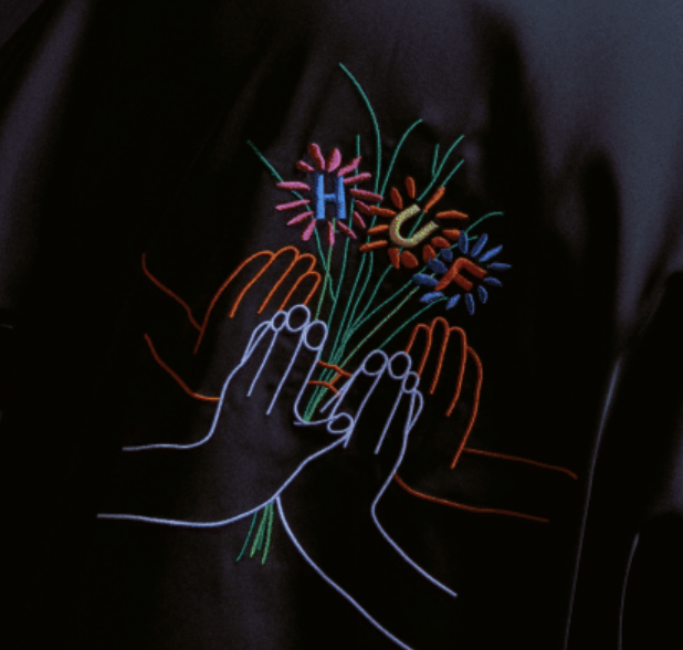 HUF WORLDWIDE COMMUNITY HAND BASEBALL JERSEY BLACK