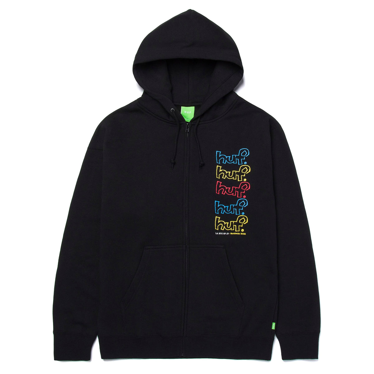 HUF WORLDWIDE DROP OUT STACK FULL ZIP HOODIE BLACK