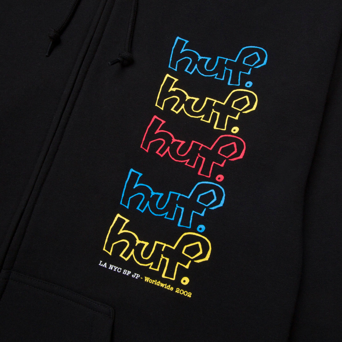HUF WORLDWIDE DROP OUT STACK FULL ZIP HOODIE BLACK