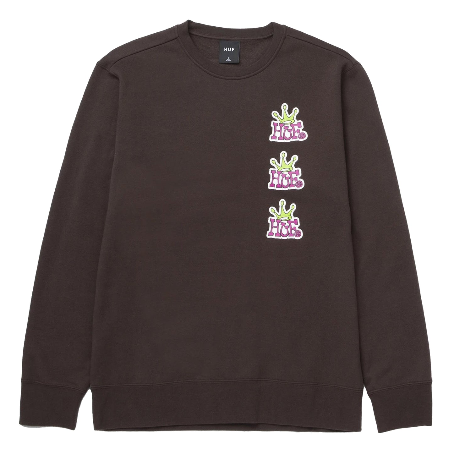 HUF WORLDWIDE CROWN STACK CREWNECK CHOCOLATE BROWN