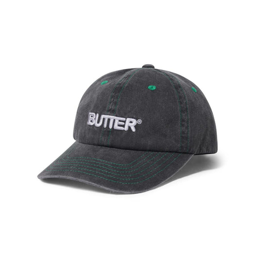 BUTTERGOODS ROUNDED LOGO 6 PANNEL CAP WASHED BLACK