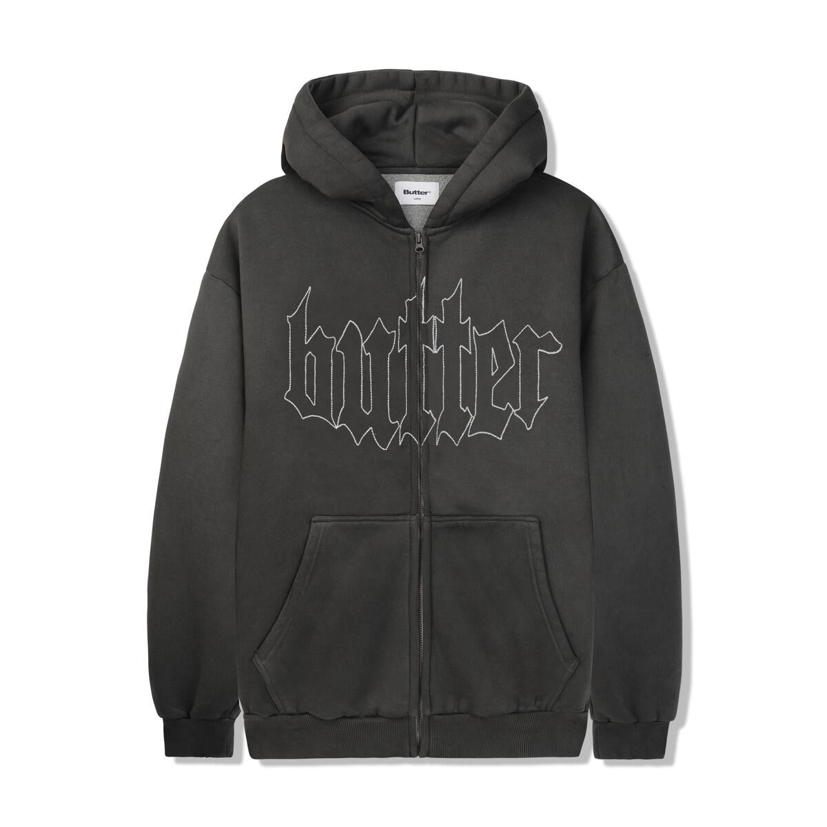 BUTTERGOODS CROPPED ZIP-UP HOODIE WASHED BLACK