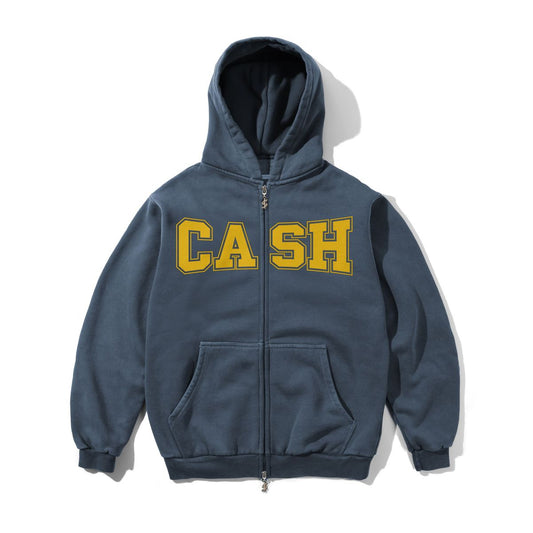 CASH ONLY DIST CAMPUS ZIP THRU HOODIE WASHED NAVY
