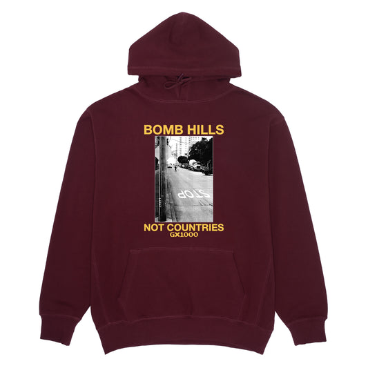 GX1000 BOMB HILLS NOT COUNTRIES HOODIE BURGUNDY/YELLOW