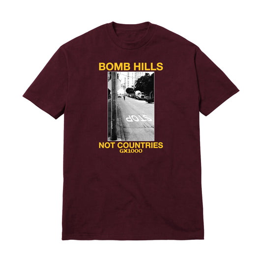 GX1000 BOMB HILLS NOT COUNTRIES TEE BURGUNDY/YELLOW