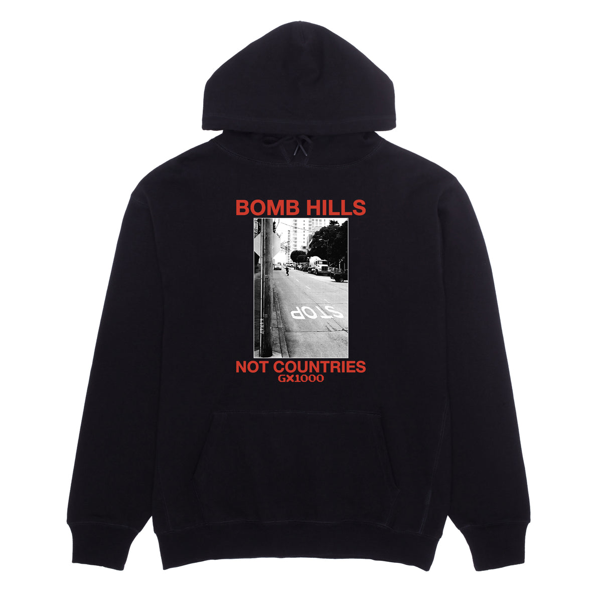 GX1000 BOMB HILLS NOT COUNTRIES HOODIE BLACK/RED