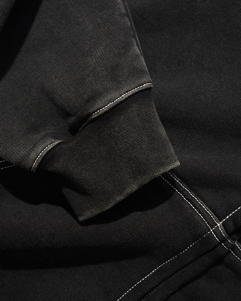 CASH ONLY DIST STRIP ZIP THRU HOODIE WASHED BLACK