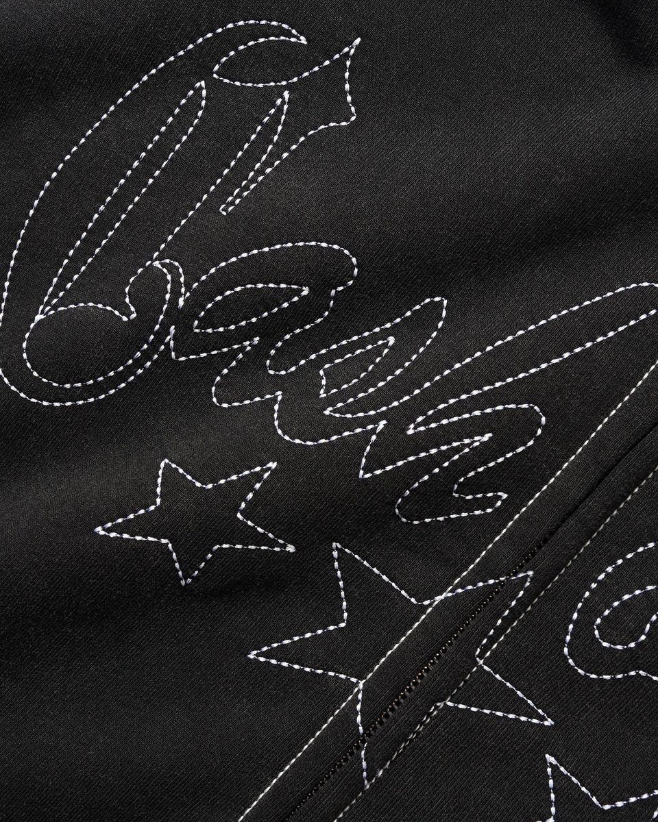 CASH ONLY DIST STRIP ZIP THRU HOODIE WASHED BLACK
