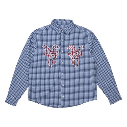 HODDLE SKATEBOARDS PRIMARY LOGO SHIRT GINGHAM BLUE