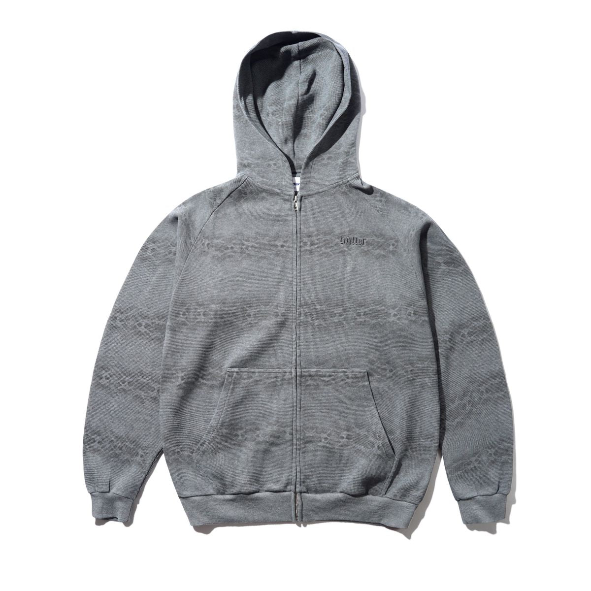 BUTTERGOODS FADED WAFFLE ZIP-THRU HOODIE WASHED GREY