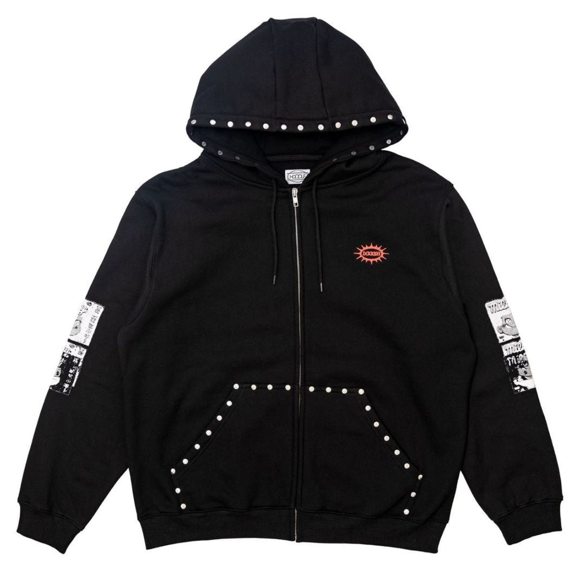 HODDLE SKATEBOARDS SMOKER STUD ZIP HOODIE BLACK