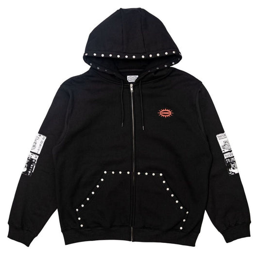 HODDLE SKATEBOARDS SMOKER STUD ZIP HOODIE BLACK
