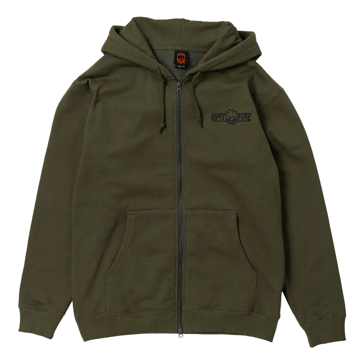 SPITFIRE WHEELS LIVE TO BURN ARCH EMBROIDERED ZIP HOODIE OLIVE