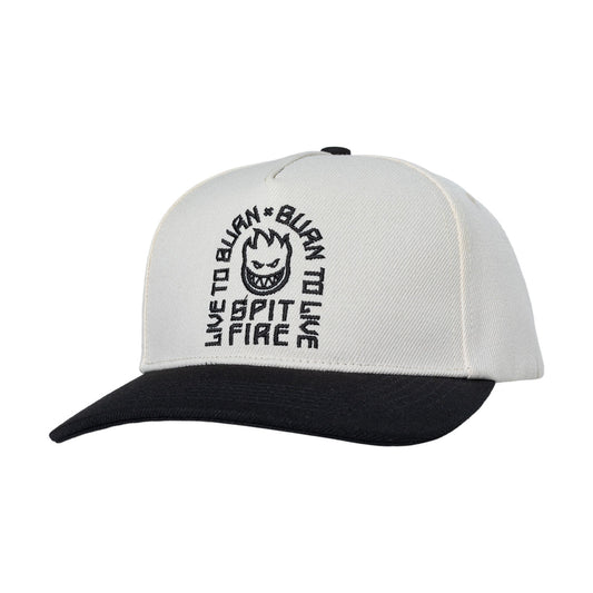SPITFIRE WHEELS LIVE TO BURN ARCH SNAPBACK CAP OFF WHITE