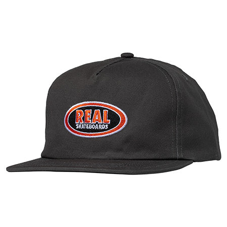 REAL SKATEBOARDS OVAL EMBRIODERED SNAPBACK CHARCOAL