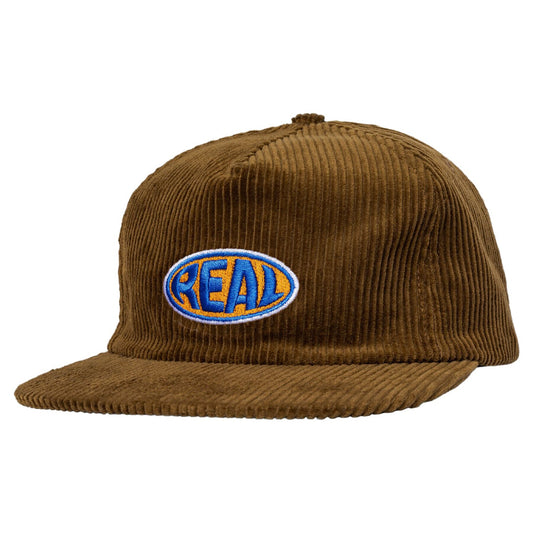 REAL SKATEBOARDS BUBBLE OVAL SNAPBACK CAP BROWN CORD