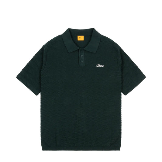 DIME MTL WAVE CABLE KNIT POLO FOREST