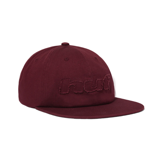 HUF WORLDWIDE DISTRESSED LOGO 5 PANEL HAT RAISIN