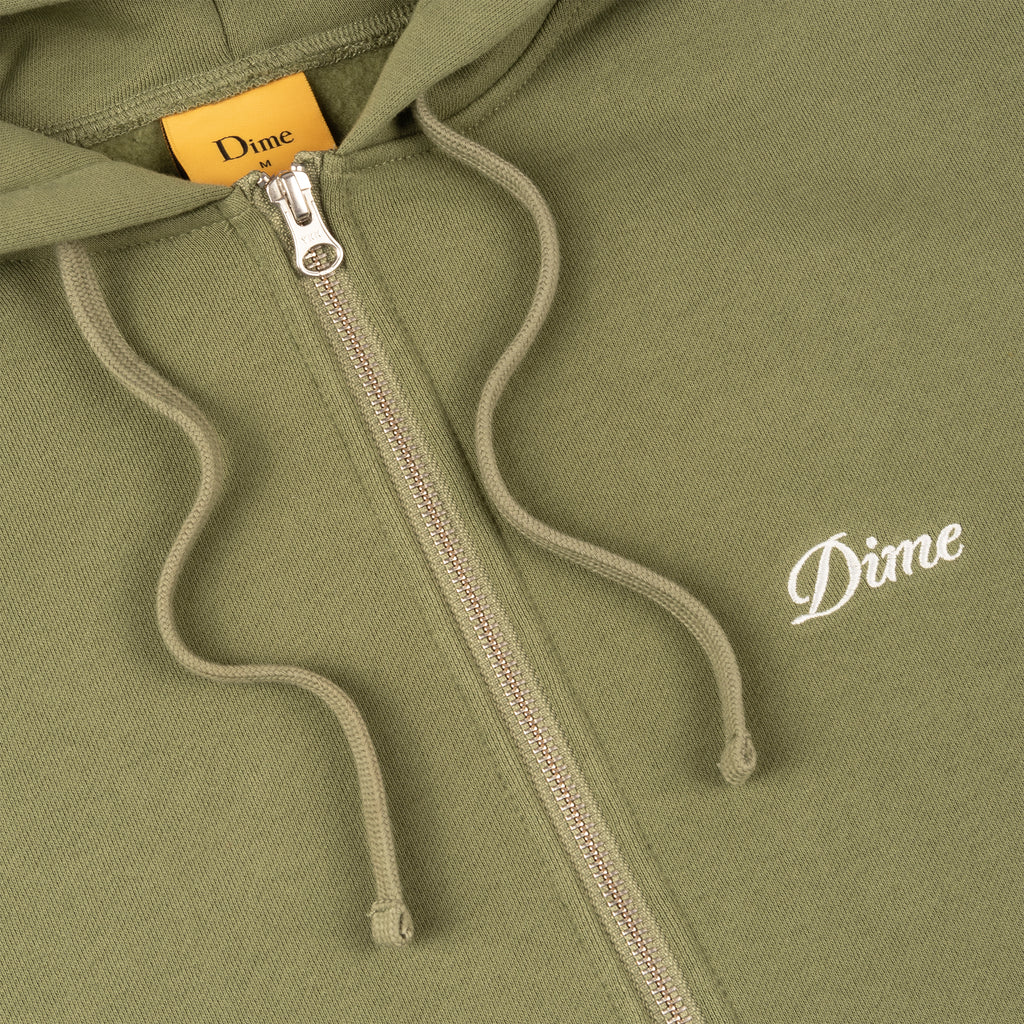 DIME MTL CURSIVE SMALL LOGO ZIP HOODIE ARMY GREEN