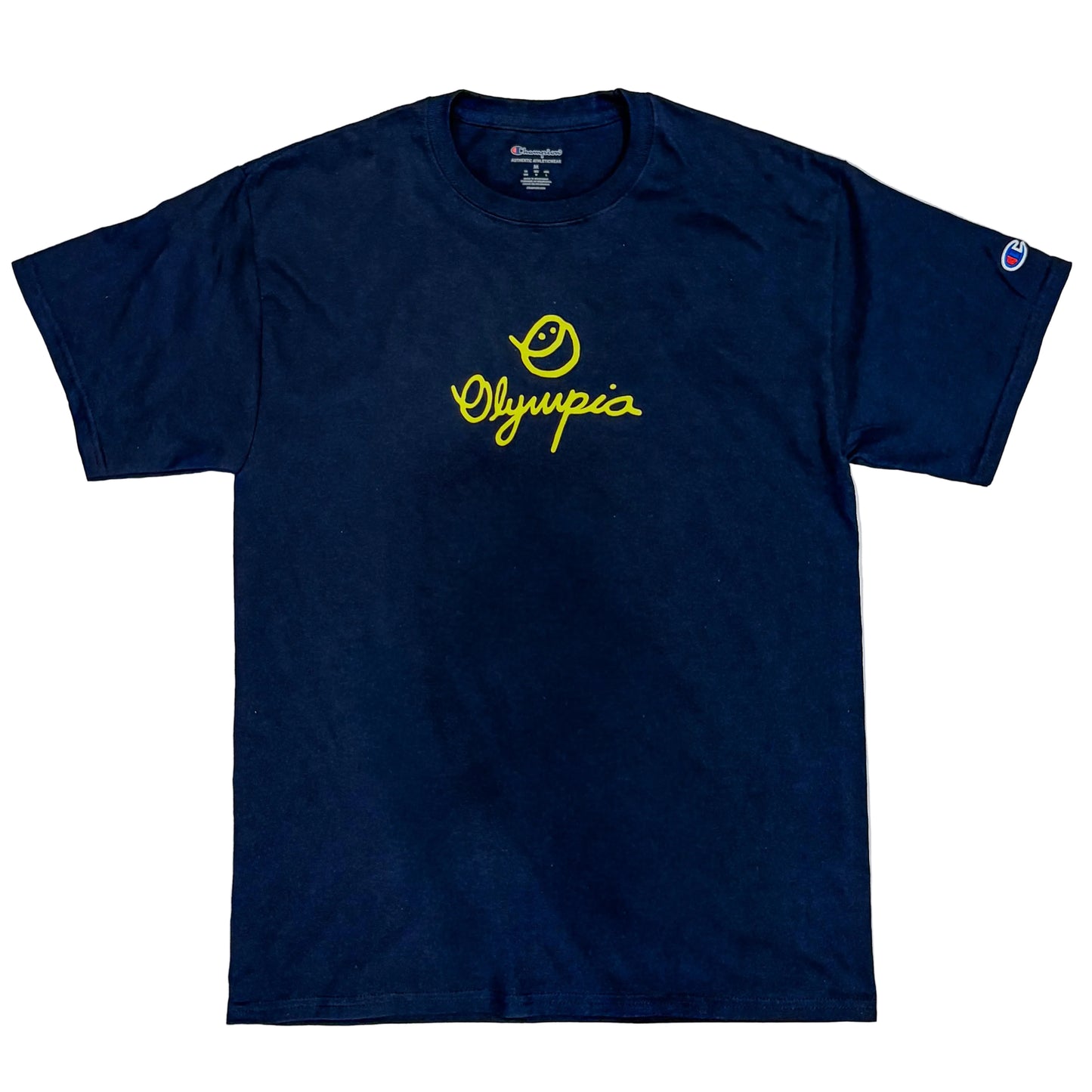 OLYMPIA SKATESHOP SMILEY SCRIPT TEE NAVY/GOLD