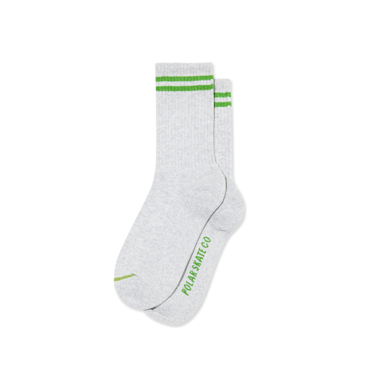 POLAR SKATE CO RIB SOCKS 2 STRIPE HEATHER GREY/GREEN