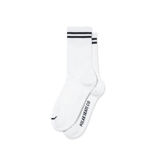 POLAR SKATE CO RIB SOCKS 2 STRIPE WHITE/BLACK