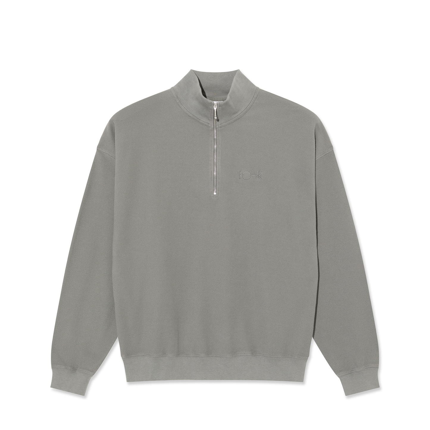POLAR SKATE CO HALF ZIP LS SHIRT PIQUE GREY