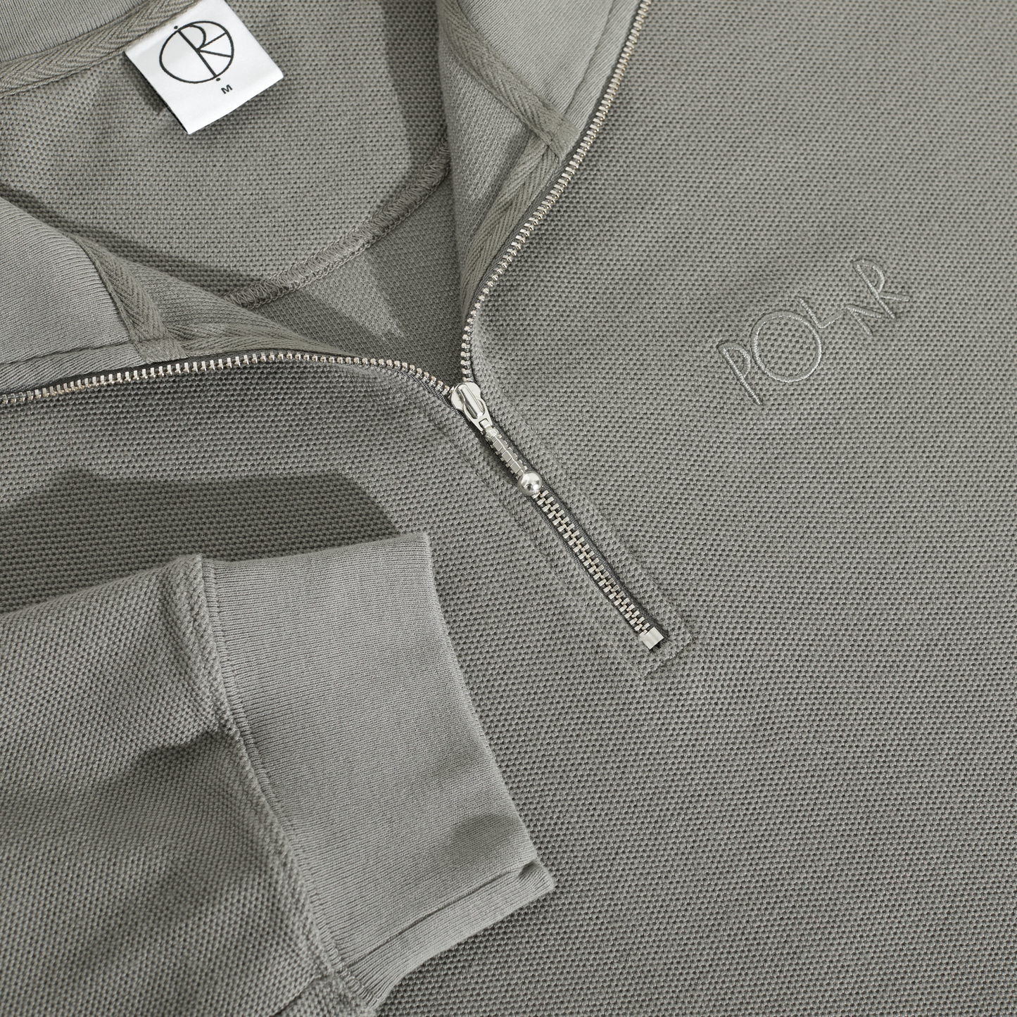 POLAR SKATE CO HALF ZIP LS SHIRT PIQUE GREY
