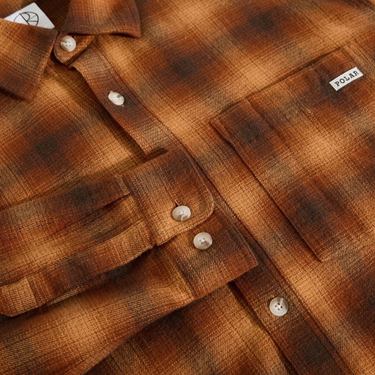 POLAR SKATE CO MITCHELL LS SHIRT SHADOW CHECK CARAMEL