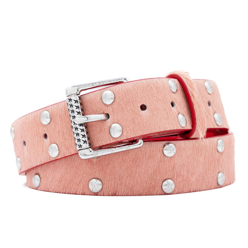 CARPET COMPANY PONY HAIR STUDDED BELT PINK