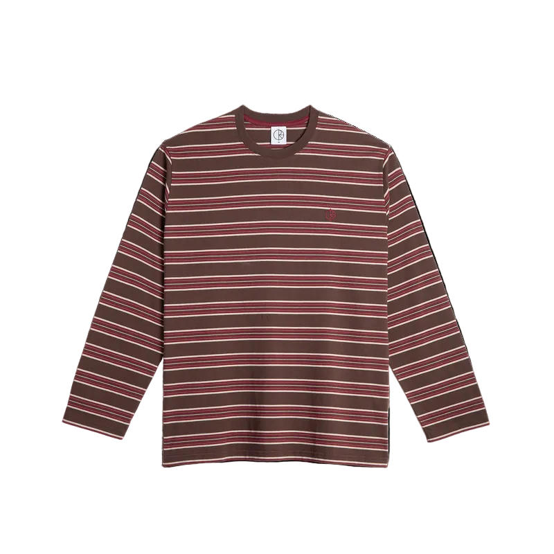 POLAR SKATE CO STEVE LS TEE STRIPE BROWN/RED