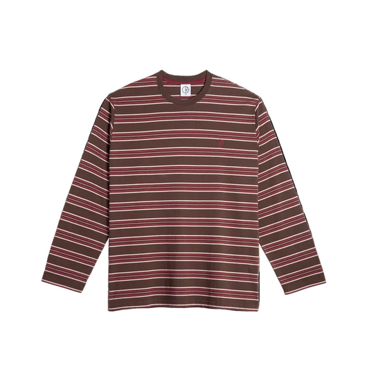 POLAR SKATE CO STEVE LS TEE STRIPE BROWN/RED