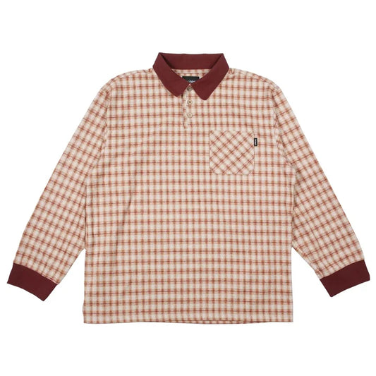 THEORIES SKATEBOARDS E.S.P. LONG SLEEVE POLO PEACH/BURGUNDY