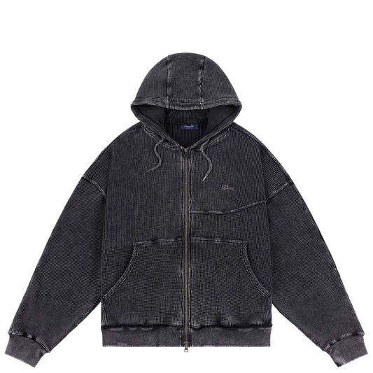 DIME MTL PREMIUM WAFFLE ZIP HOODIE FADED BLACK