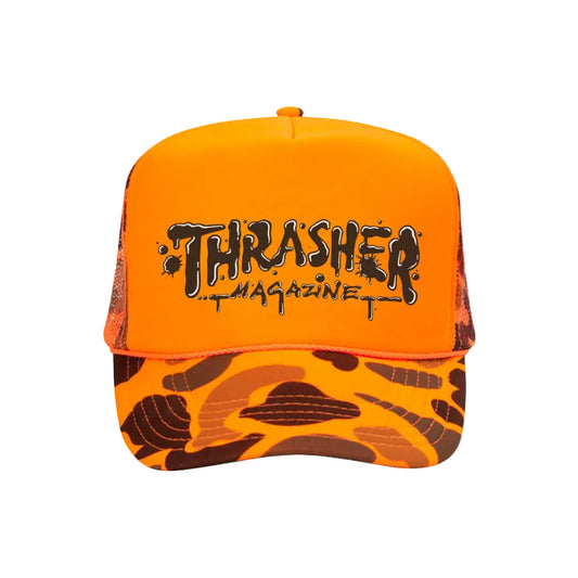 THRASHER MAGAZINE WET PAINT TRUCKER ORANGE CAMO