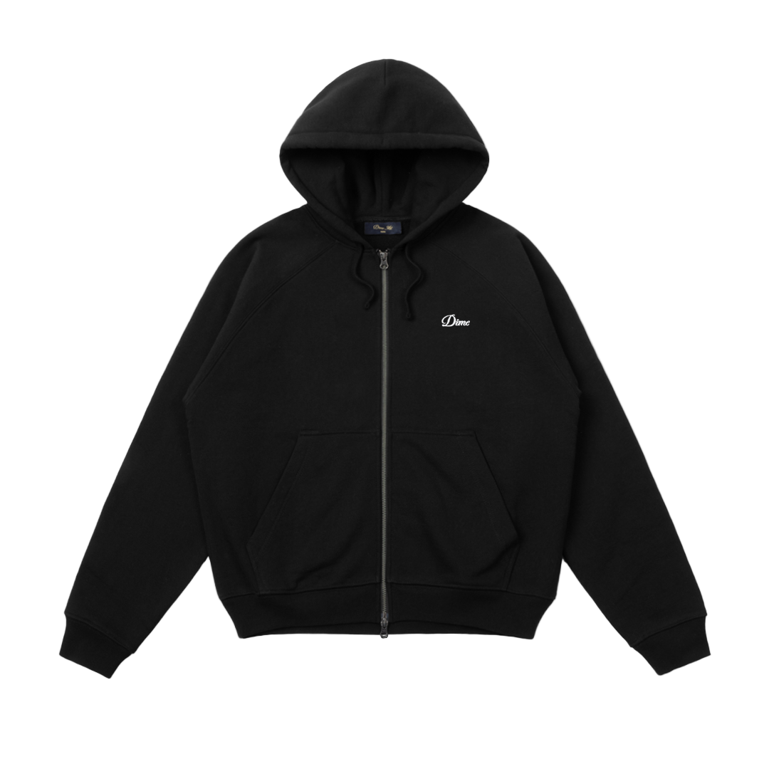 DIME MTL CURSIVE SMALL LOGO ZIP HOODIE BLACK
