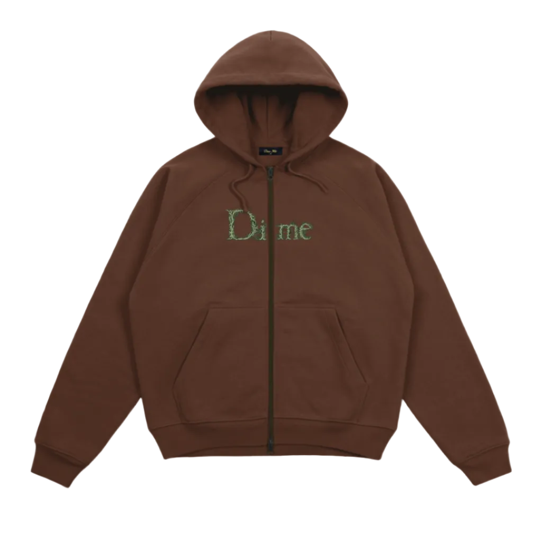 DIME MTL CLASSIC VEINS ZIP HOODIE DARK BROWN