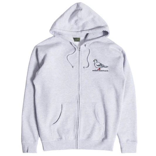ANTIHERO SKATEBOARDS LIL PIGEON EMBROIDERED ZIP HOODIE GREY