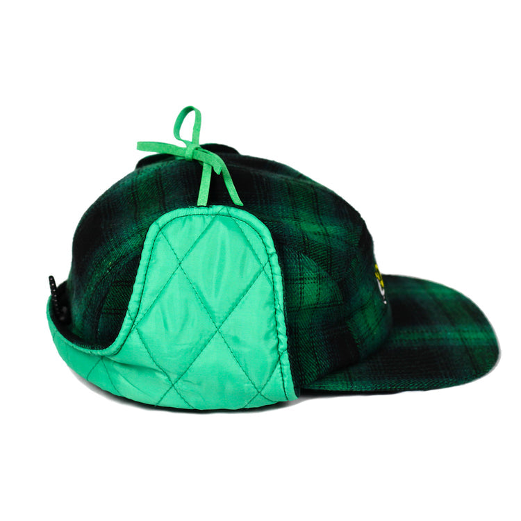SNACK SKATEBOARDS GOOD HANDS EARFLAP GREEN FLANNEL CAP
